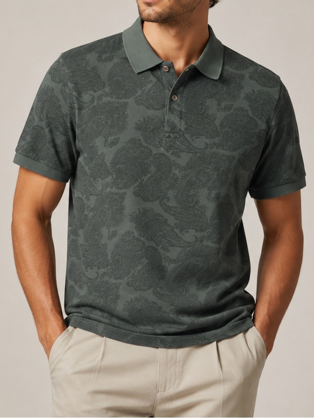 ETRO Cotton Blend Paisley Green Collar Polo M